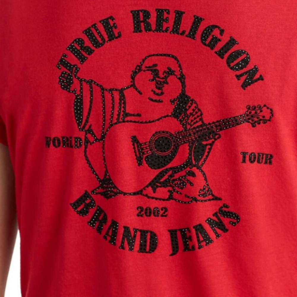 True Religion Happy Buddha embellished red shirt. - Picture 2 of 8